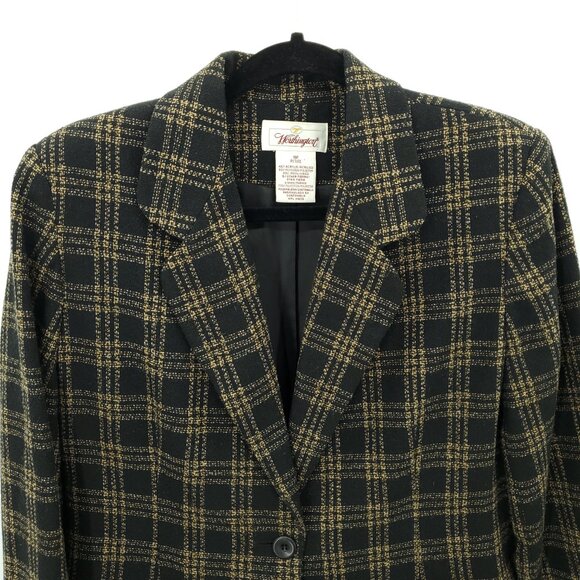 VTG 90s Worthington Tweed Wool-Blend Grid-Plaid Blazer 10P Brown/Black - Picture 4 of 15